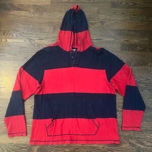 Old Navy Red and Navy Striped Men's Hoodie Sweater